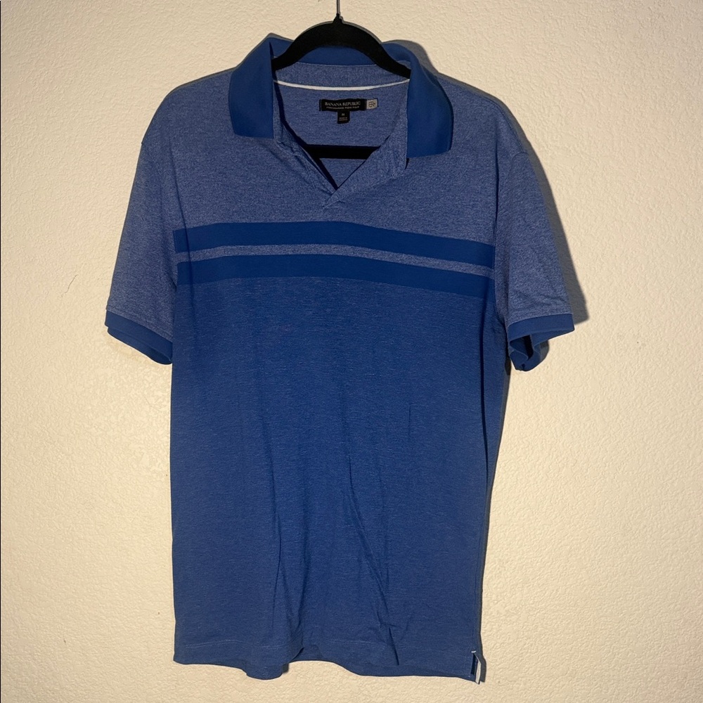 Banana Republic Men's Blue Polo with Tonal Chest Stripes